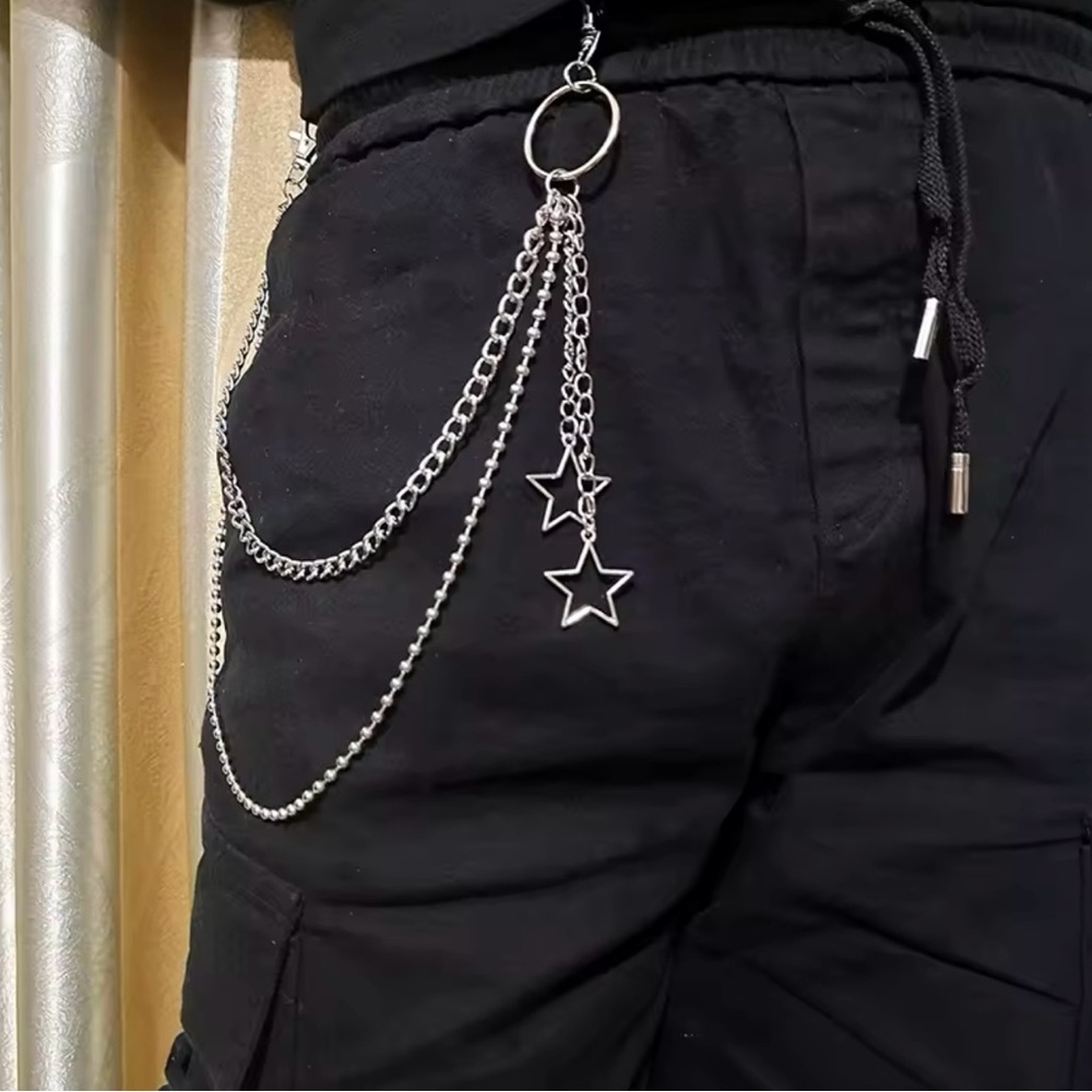 Vintage Retro Jeans Pants Star Chan Chain Belt decor